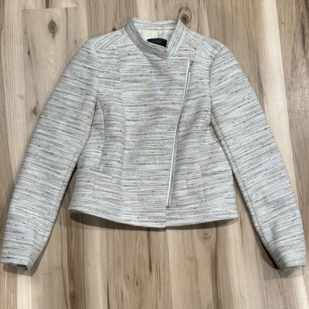J. Crew Moto Asymmetrical Pink Pepper Tweed Jacket Women’s 6